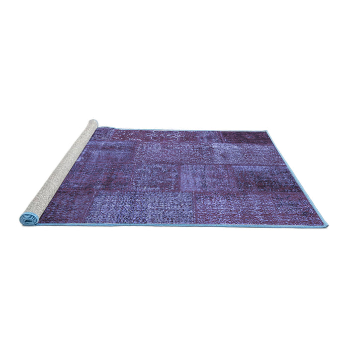 Sideview of Machine Washable Patchwork Blue Transitional Rug, wshcon2684blu