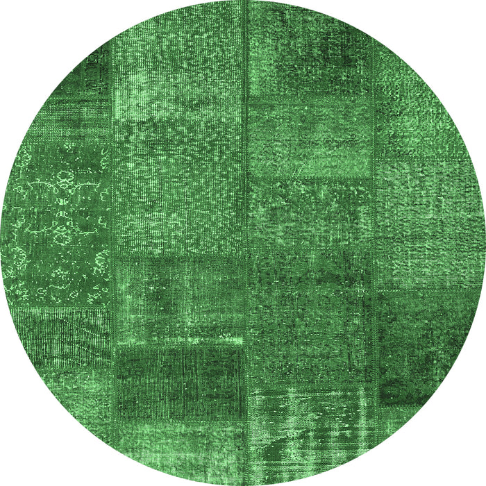 Round Machine Washable Patchwork Emerald Green Transitional Area Rugs, wshcon2684emgrn
