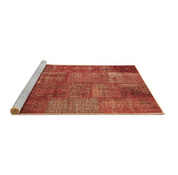 Sideview of Machine Washable Patchwork Brown Transitional Rug, wshcon2684brn