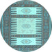 Round Machine Washable Southwestern Light Blue Country Rug, wshcon2685lblu