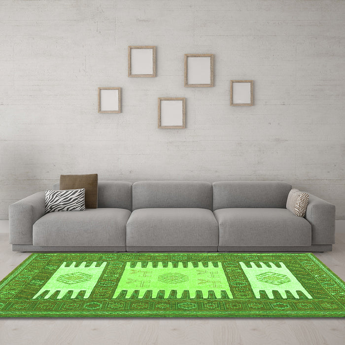Machine Washable Southwestern Green Country Area Rugs in a Living Room,, wshcon2685grn