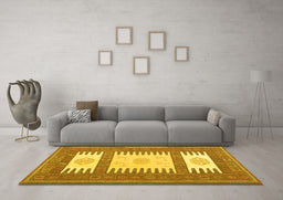Machine Washable Southwestern Yellow Country Rug in a Living Room, wshcon2685yw