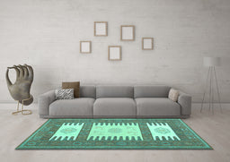 Machine Washable Southwestern Turquoise Country Area Rugs in a Living Room,, wshcon2685turq