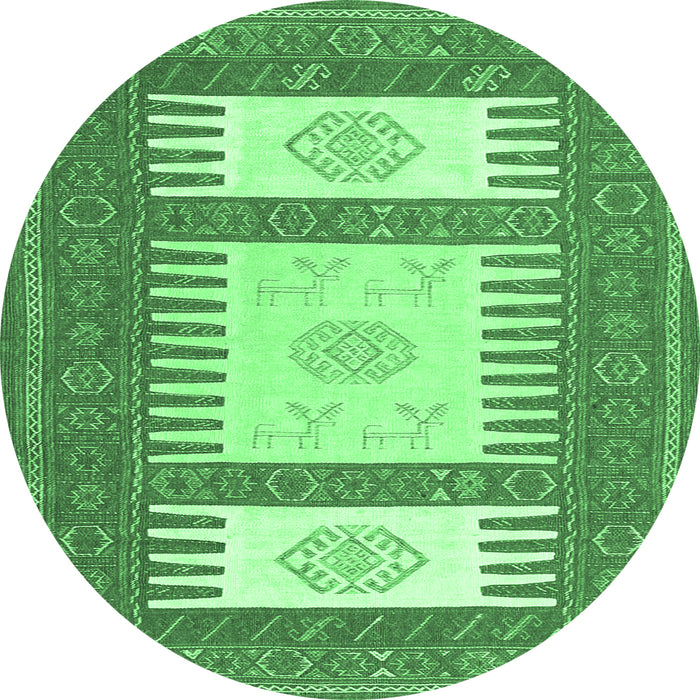 Round Machine Washable Southwestern Emerald Green Country Area Rugs, wshcon2685emgrn