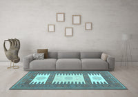 Machine Washable Southwestern Light Blue Country Rug, wshcon2685lblu