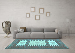 Machine Washable Southwestern Light Blue Country Rug in a Living Room, wshcon2685lblu