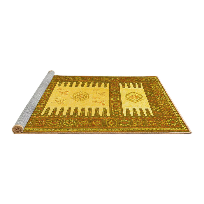 Sideview of Machine Washable Southwestern Yellow Country Rug, wshcon2685yw