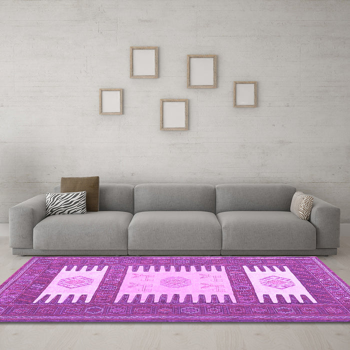 Machine Washable Southwestern Purple Country Area Rugs in a Living Room, wshcon2685pur