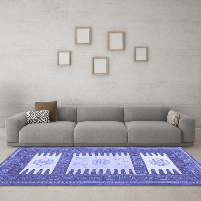 Machine Washable Southwestern Blue Country Rug in a Living Room, wshcon2685blu