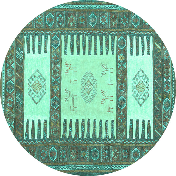 Round Machine Washable Southwestern Turquoise Country Area Rugs, wshcon2685turq