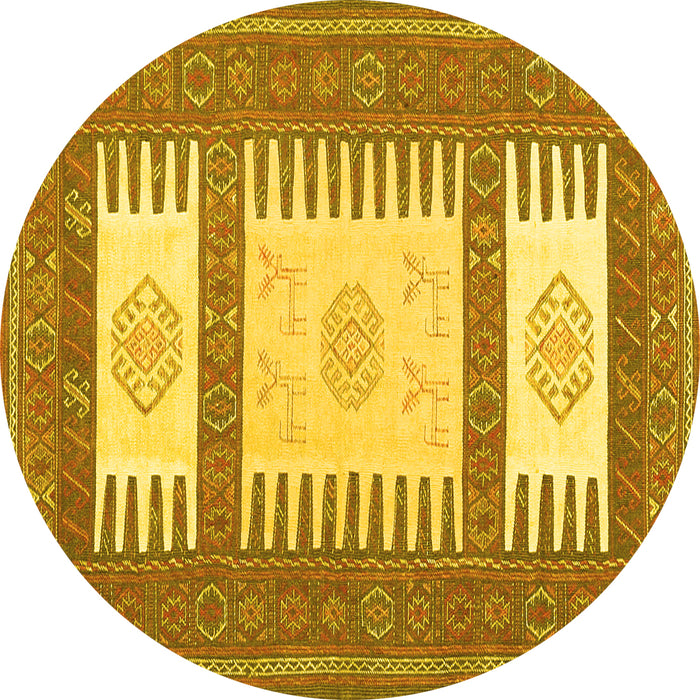 Round Southwestern Yellow Country Rug, con2685yw