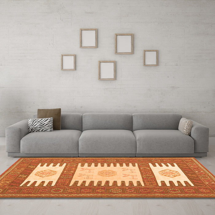 Machine Washable Southwestern Orange Country Area Rugs in a Living Room, wshcon2685org