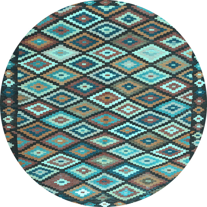 Round Machine Washable Oriental Light Blue Traditional Rug, wshcon2686lblu