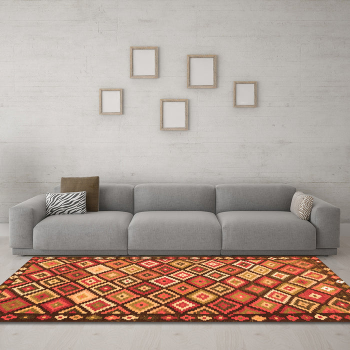 Machine Washable Oriental Orange Traditional Area Rugs in a Living Room, wshcon2686org