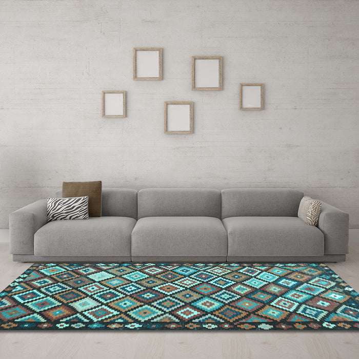 Machine Washable Oriental Light Blue Traditional Rug in a Living Room, wshcon2686lblu