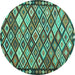 Round Machine Washable Oriental Turquoise Traditional Area Rugs, wshcon2686turq