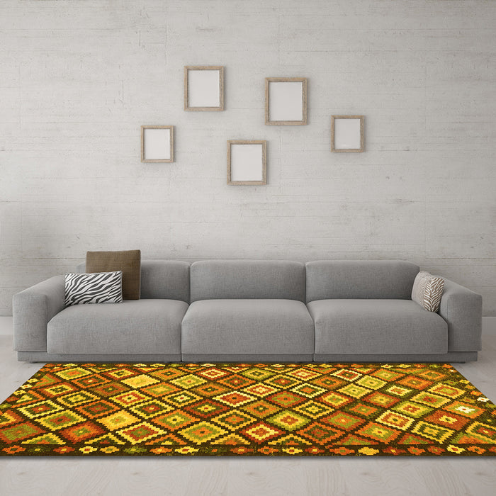 Machine Washable Oriental Yellow Traditional Rug in a Living Room, wshcon2686yw