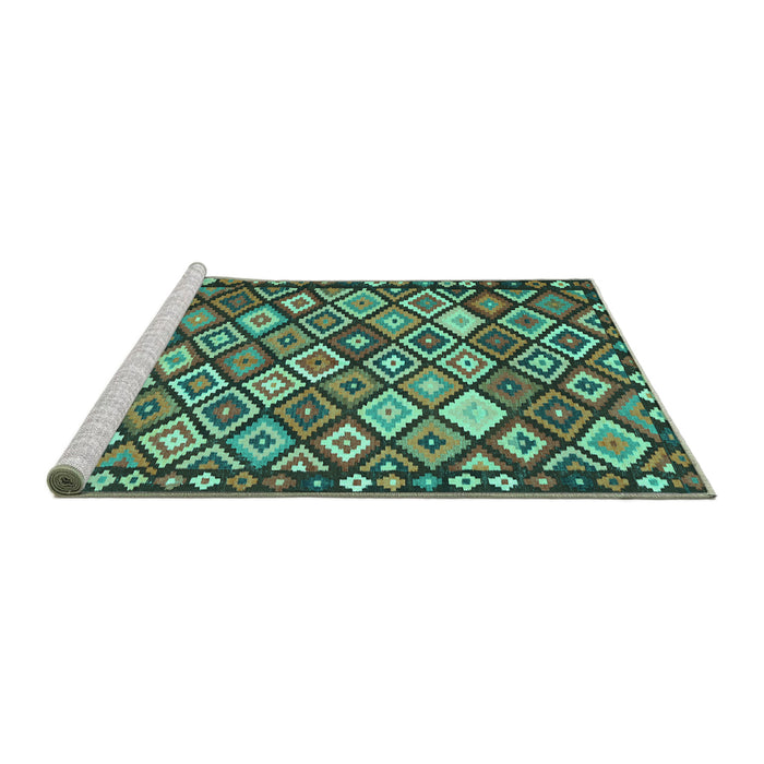 Sideview of Machine Washable Oriental Turquoise Traditional Area Rugs, wshcon2686turq