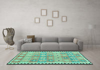 Machine Washable Southwestern Turquoise Country Rug, wshcon2687turq