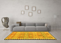 Machine Washable Southwestern Yellow Country Rug, wshcon2687yw