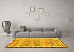 Machine Washable Southwestern Yellow Country Rug in a Living Room, wshcon2687yw