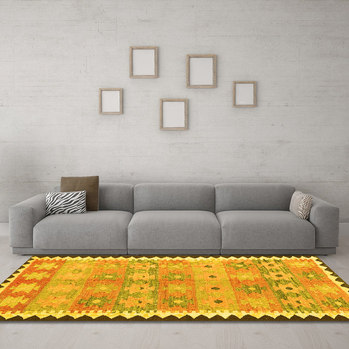 Machine Washable Southwestern Yellow Country Rug in a Living Room, wshcon2687yw