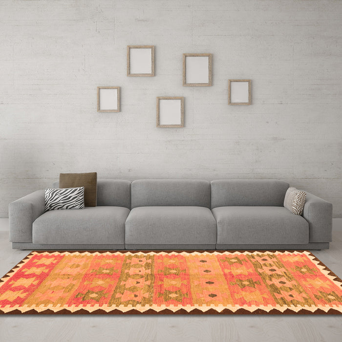 Machine Washable Southwestern Orange Country Area Rugs in a Living Room, wshcon2687org