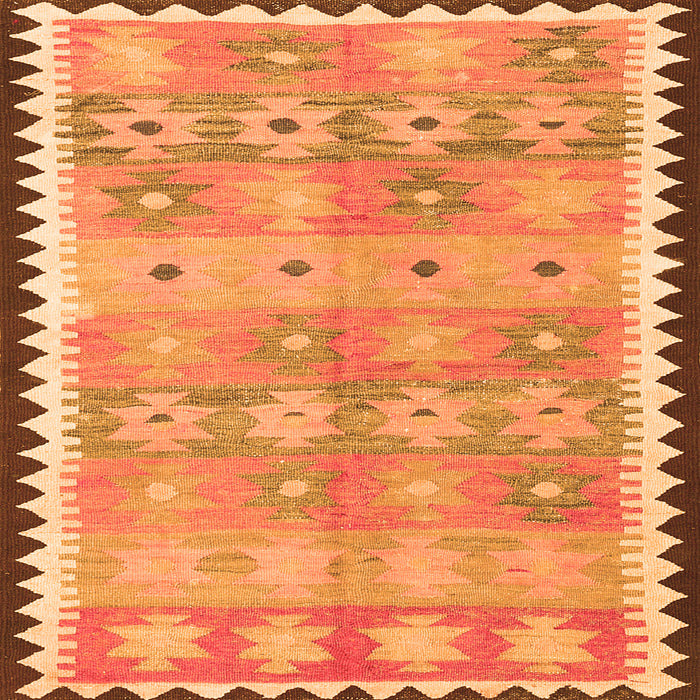Round Machine Washable Southwestern Orange Country Area Rugs, wshcon2687org