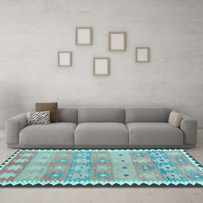 Machine Washable Southwestern Light Blue Country Rug in a Living Room, wshcon2687lblu