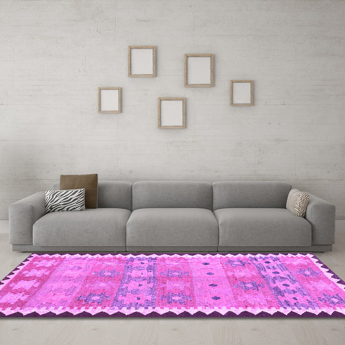 Machine Washable Southwestern Purple Country Area Rugs in a Living Room, wshcon2687pur