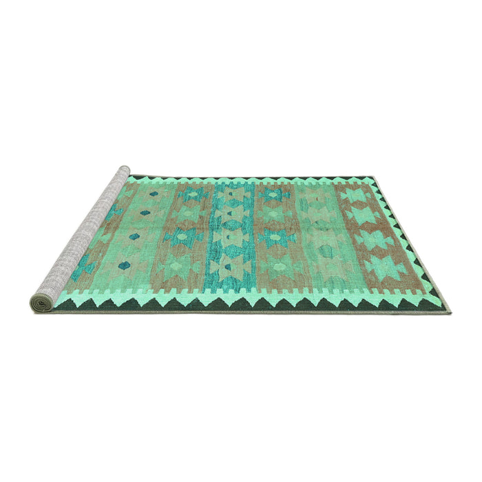 Sideview of Machine Washable Southwestern Turquoise Country Area Rugs, wshcon2687turq