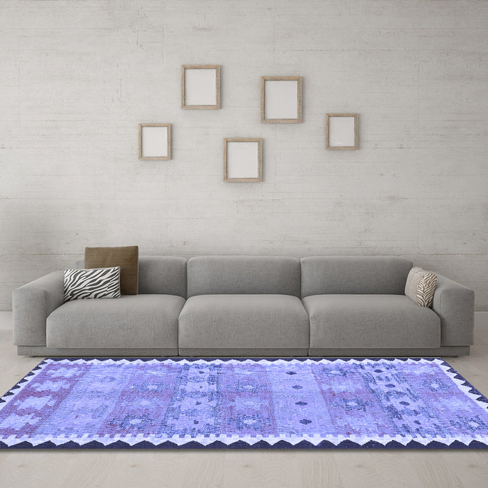 Machine Washable Southwestern Blue Country Rug in a Living Room, wshcon2687blu