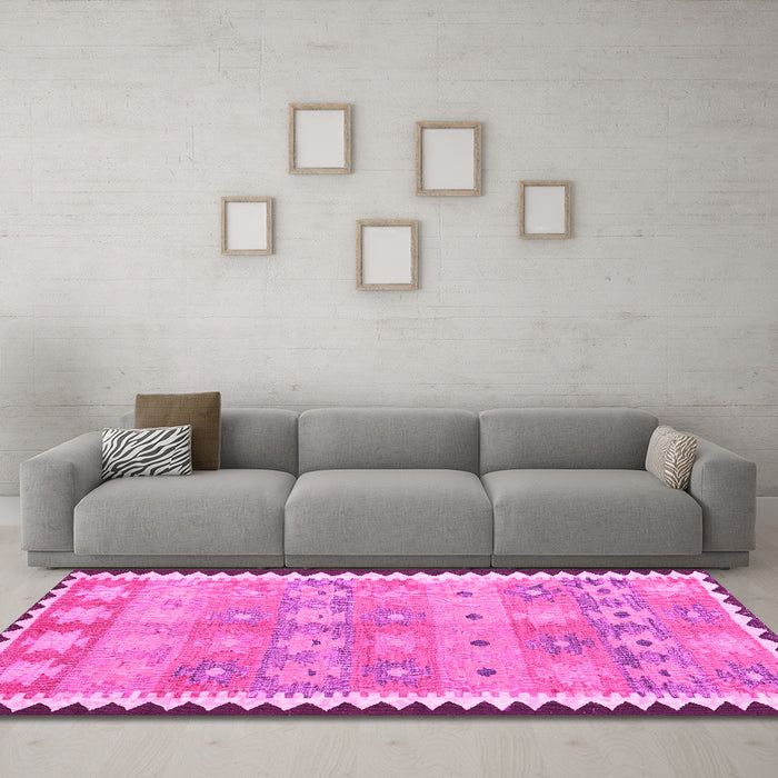 Machine Washable Southwestern Pink Country Rug in a Living Room, wshcon2687pnk