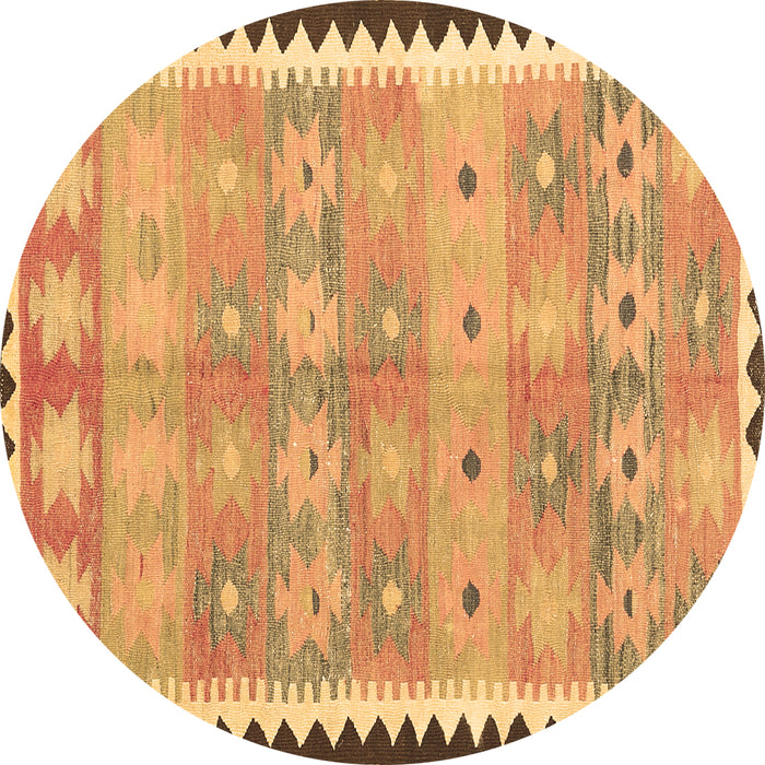 Round Machine Washable Southwestern Brown Country Rug, wshcon2687brn