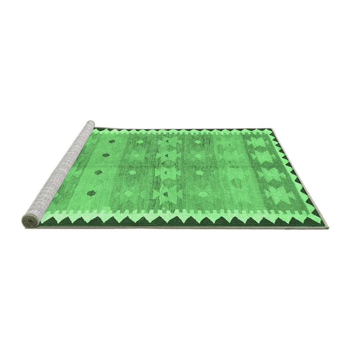 Sideview of Machine Washable Southwestern Emerald Green Country Area Rugs, wshcon2687emgrn