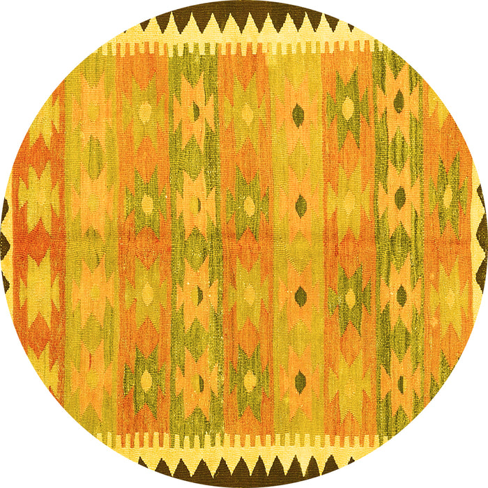 Round Southwestern Yellow Country Rug, con2687yw