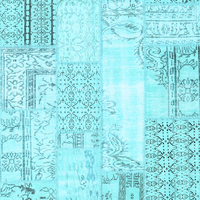 Machine Washable Patchwork Light Blue Transitional Rug, wshcon2688lblu