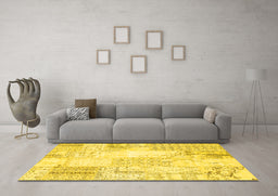 Machine Washable Patchwork Yellow Transitional Rug in a Living Room, wshcon2688yw