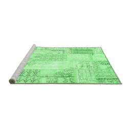 Sideview of Machine Washable Patchwork Emerald Green Transitional Area Rugs, wshcon2688emgrn