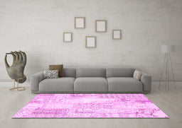 Machine Washable Patchwork Pink Transitional Rug in a Living Room, wshcon2688pnk