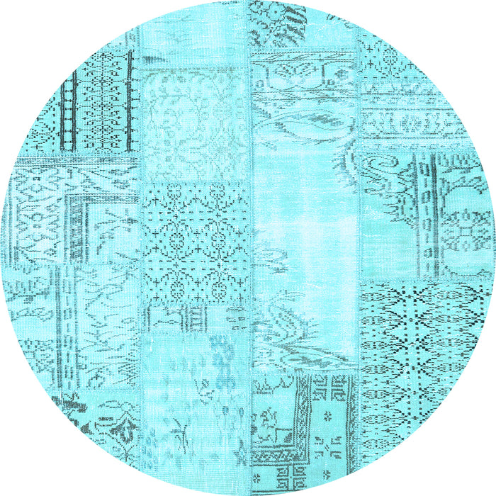 Round Patchwork Light Blue Transitional Rug, con2688lblu