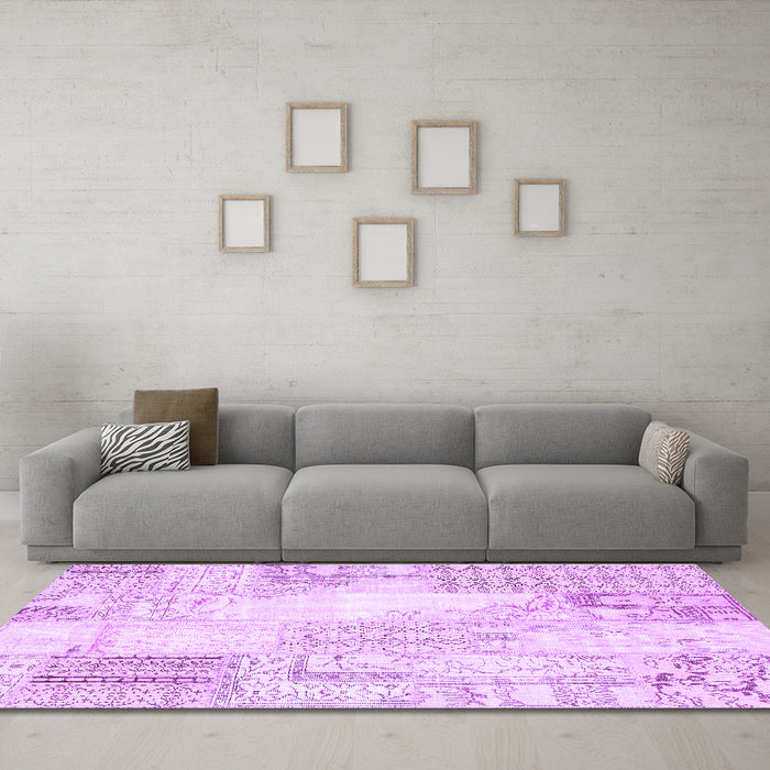 Machine Washable Patchwork Purple Transitional Area Rugs in a Living Room, wshcon2688pur