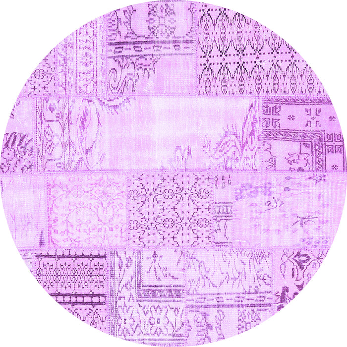 Round Machine Washable Patchwork Purple Transitional Area Rugs, wshcon2688pur