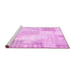 Sideview of Machine Washable Patchwork Pink Transitional Rug, wshcon2688pnk