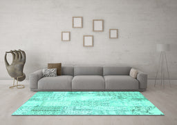 Machine Washable Patchwork Turquoise Transitional Area Rugs in a Living Room,, wshcon2688turq