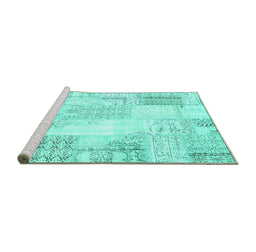 Sideview of Machine Washable Patchwork Turquoise Transitional Area Rugs, wshcon2688turq