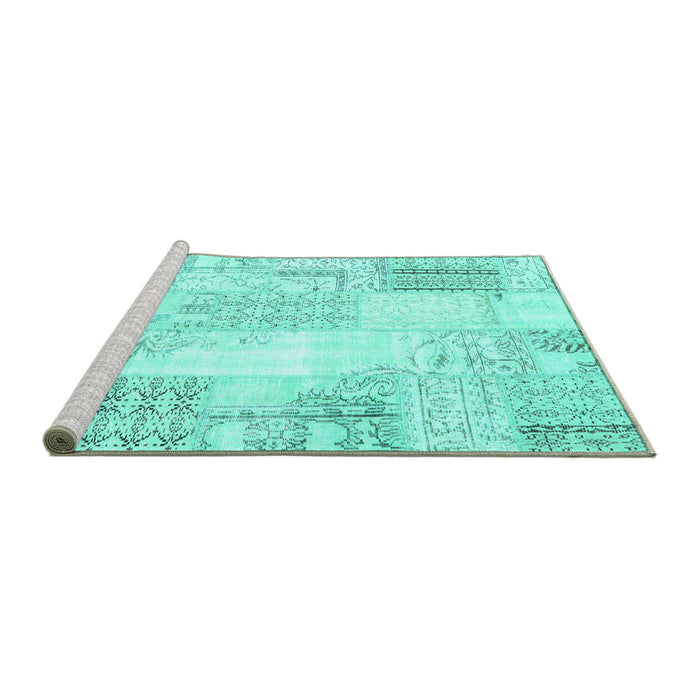 Sideview of Machine Washable Patchwork Turquoise Transitional Area Rugs, wshcon2688turq