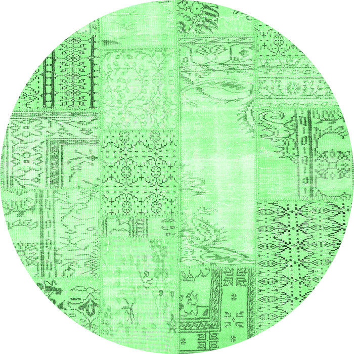 Round Patchwork Emerald Green Transitional Rug, con2688emgrn