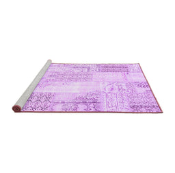 Sideview of Machine Washable Patchwork Purple Transitional Area Rugs, wshcon2688pur
