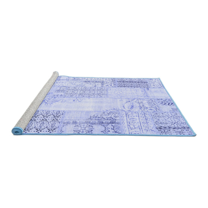Sideview of Machine Washable Patchwork Blue Transitional Rug, wshcon2688blu